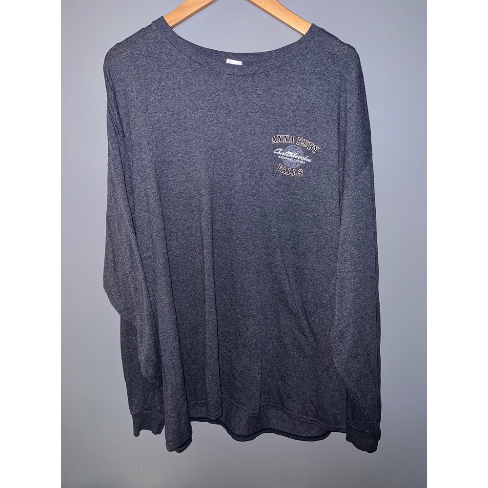 Anna Ruby Falls Georgia Long Sleeve T-Shirt 2XL Heather Navy Delta Pro Weight - Picture 3 of 5